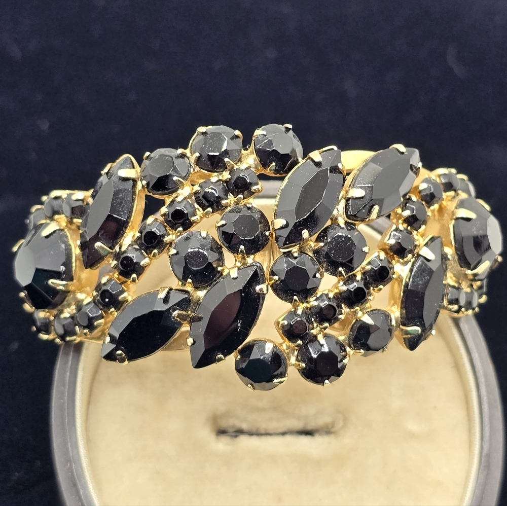 Juliana Black Rhinestone Clamper Bangle Bracelet Verified 1960s